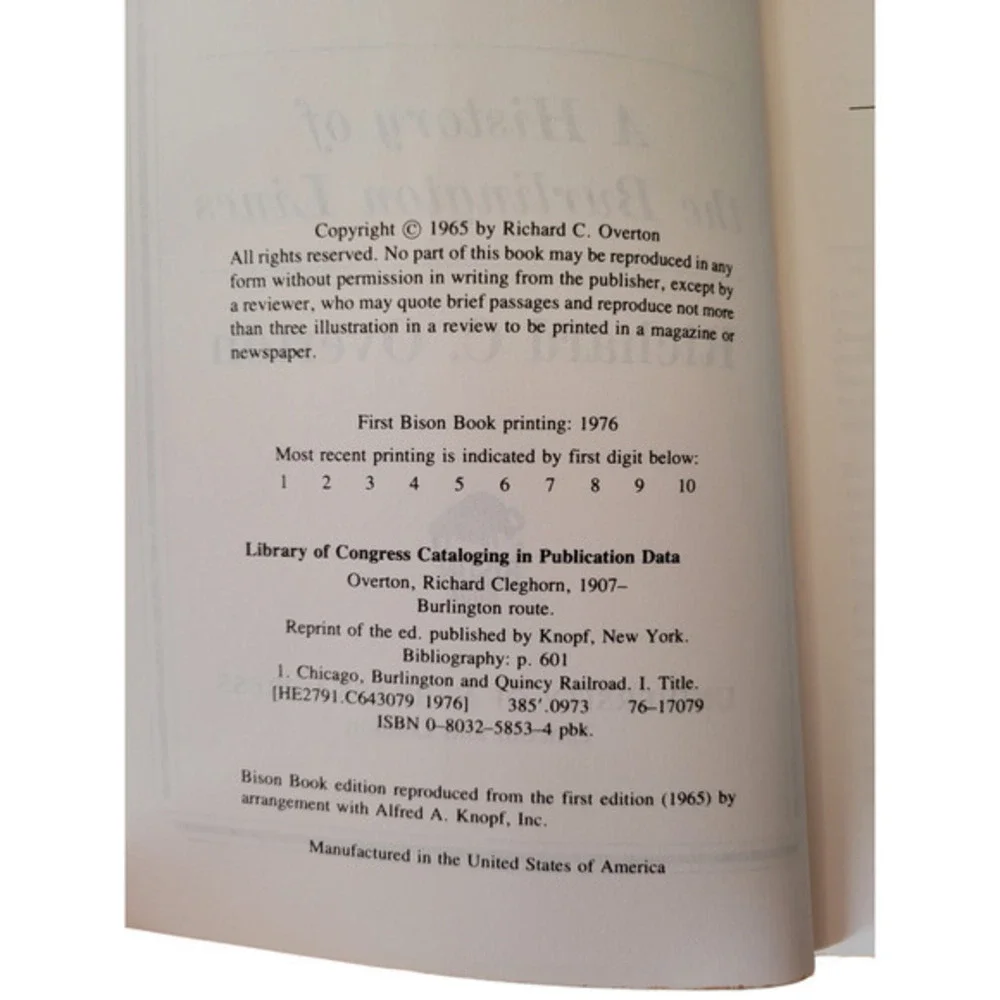 Burlington Route by Richard Overton‎ 1976 Bison Book printing Paperback Railfan